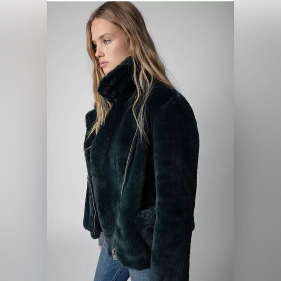 ZADIG & VOLTAIRE jacket BLACK FAUX MINK FUR COAT. Freeze color NWT. M/L - Picture 6 of 15